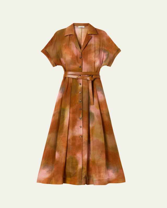 Notch-Lapel Belted Maxi Shirtdress